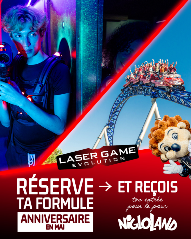 Recevez une place gratuite pour Nigloland chez Laser Game Evolution Uccle!